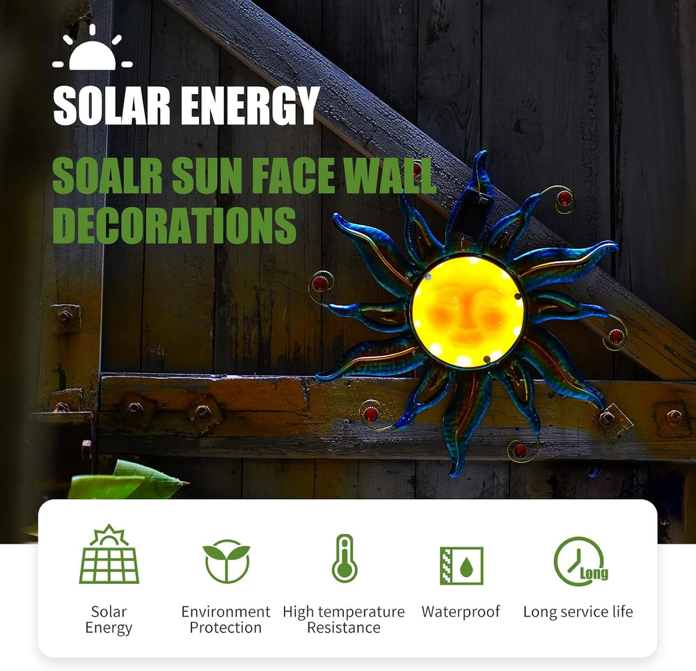 18 "Solar Metal Sun Face Wall Hanging Fence Garden Outdoor Art