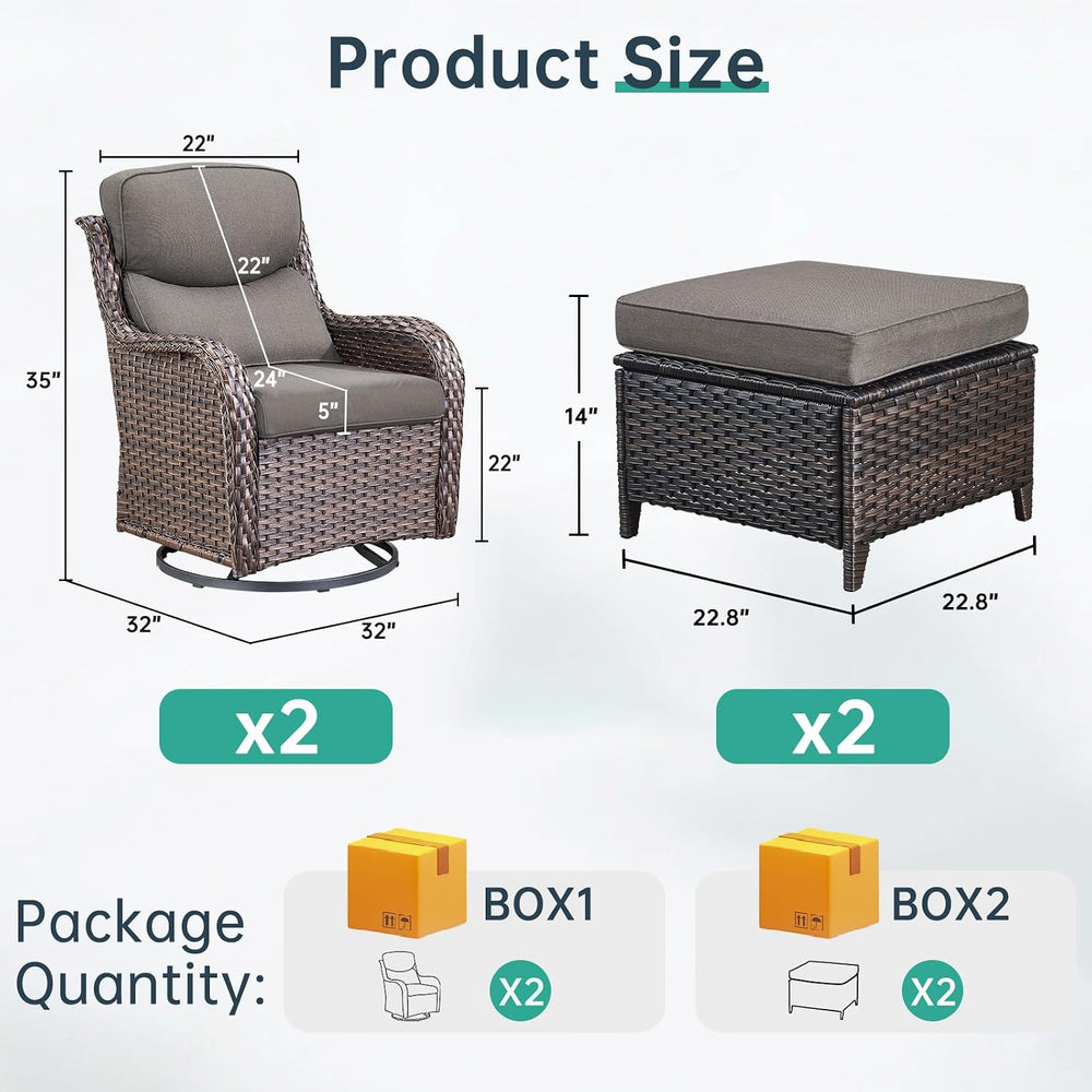 Outdoor Swivel Rocker Patio Chairs with 2 Ottomans - 5" Thick Cushion 4 ...