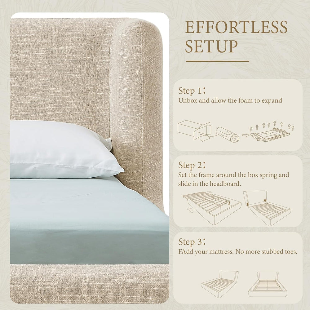 XIAO WEI Queen Cloud Bed Frame, Upholstered Platform Bed Frame with Headboard...