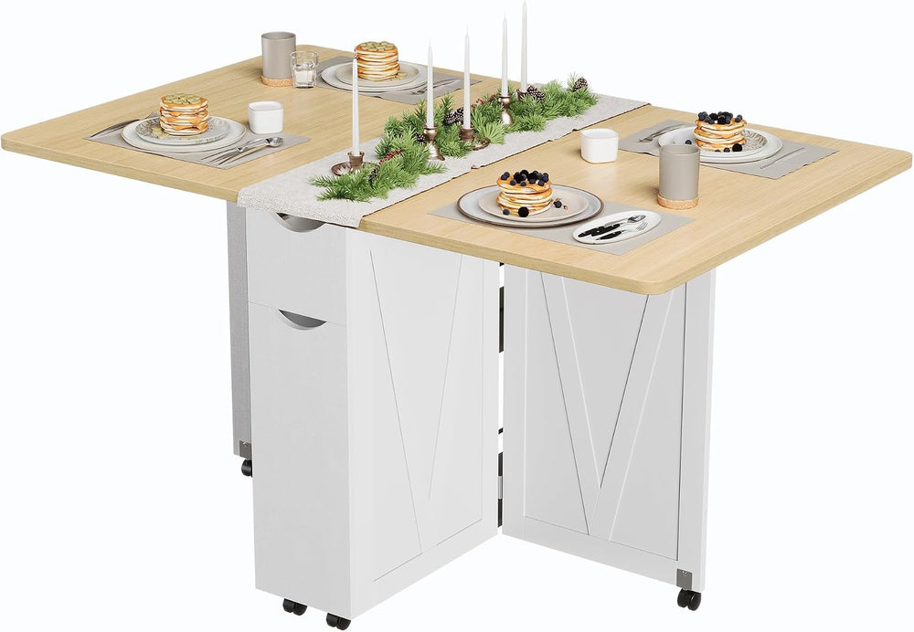 Garvee Folding Dining Table with Storage, Folding Kitchen Table with 6 Wheels...