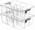 Socks Bra Underwear Drawer Organizer for Closet, 2 PCS Plastic Storage Box with 9 Removable Compartments and Lid, Clear Dresser Drawer Organizer Storage Container with Dividers for Sock Ties Belts