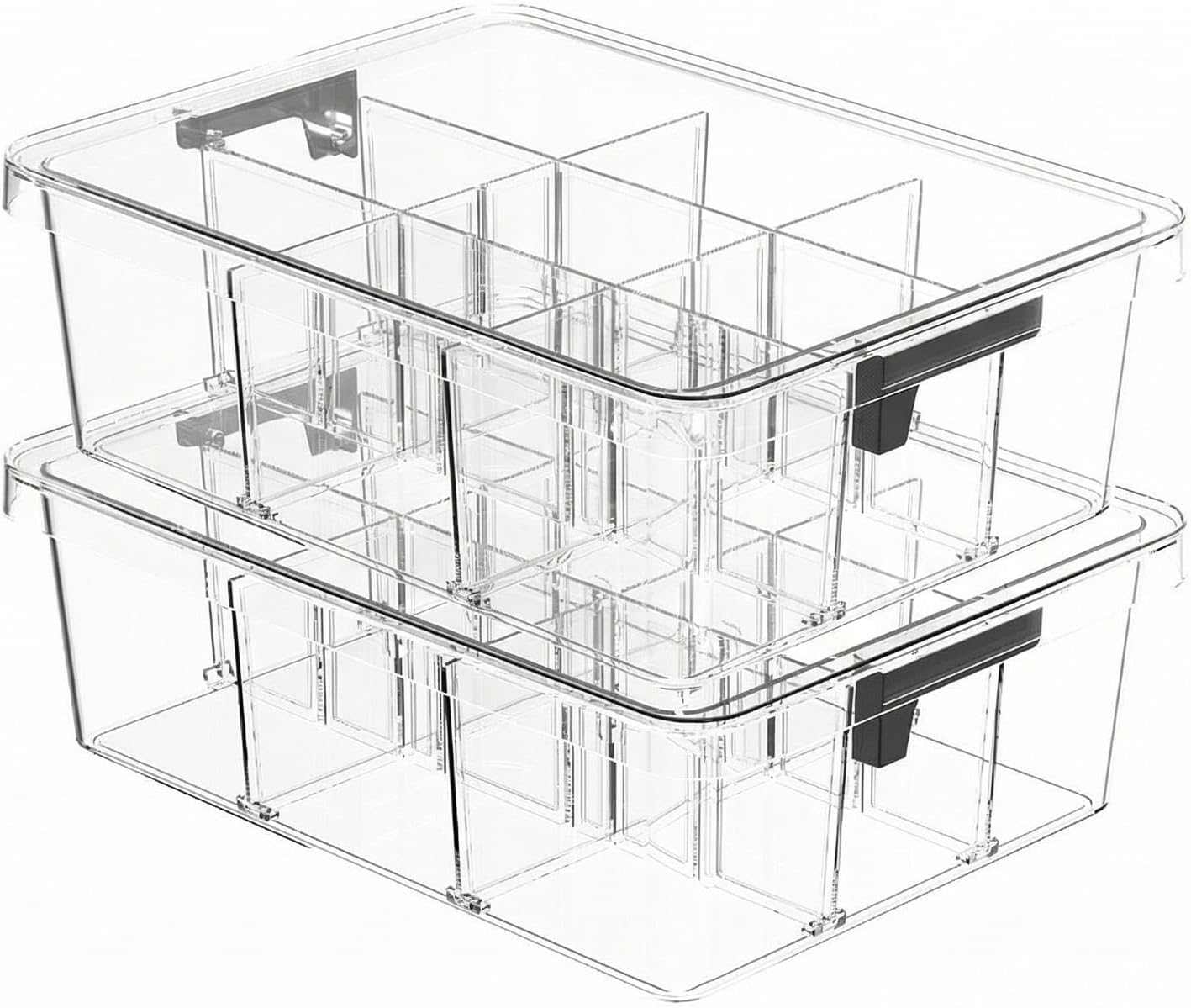 Socks Bra Underwear Drawer Organizer for Closet, 2 PCS Plastic Storage Box with 9 Removable Compartments and Lid, Clear Dresser Drawer Organizer Storage Container with Dividers for Sock Ties Belts