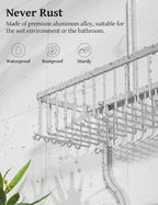 YASONIC Shower Caddy Hanging - Never Rust Shower Organizer - Aluminum Over The Head Caddy with 10 Hooks for Razor/Sponge - Rack with Soap Basket - Silver