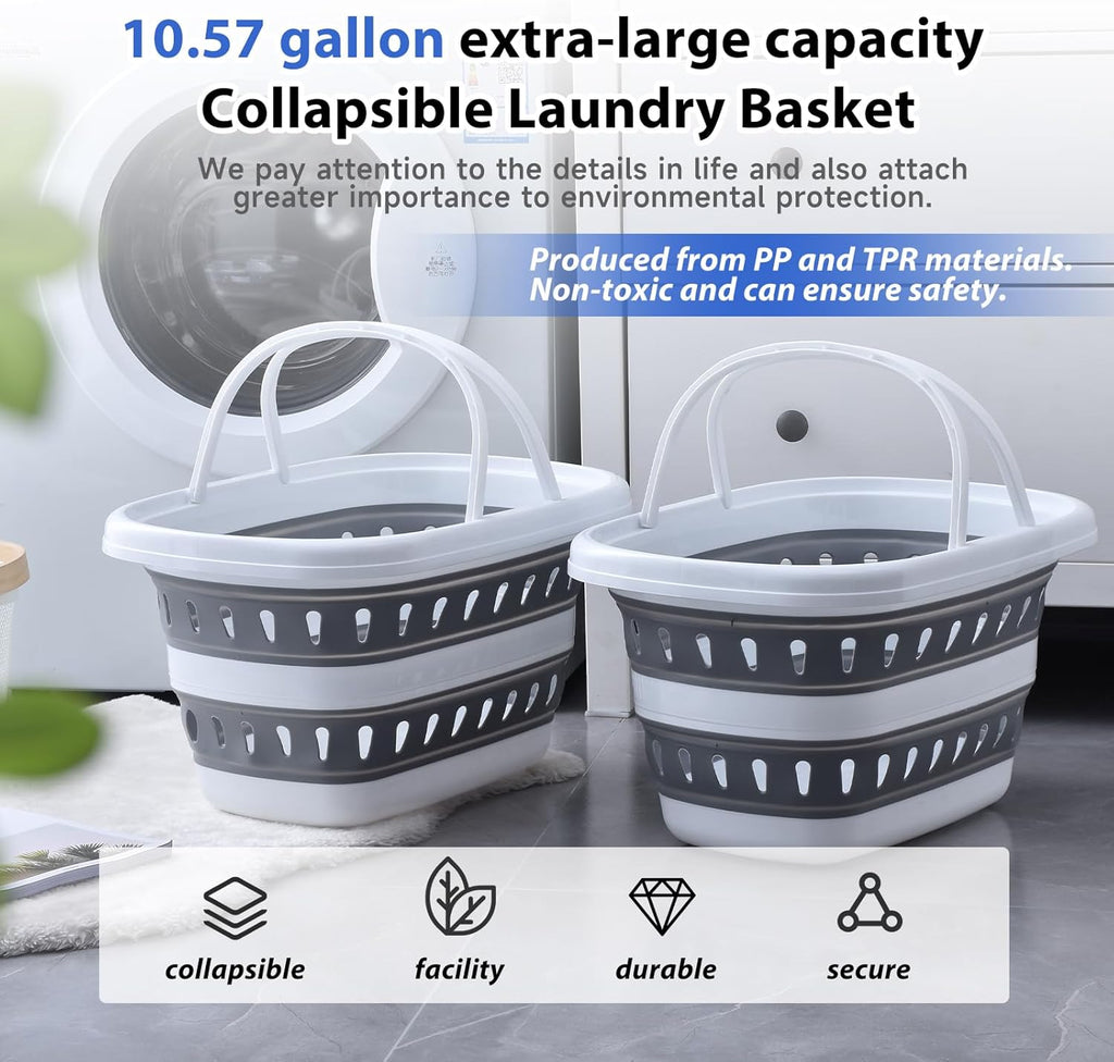 Monozuki Collapsible Plastic Laundry Basket 10.6 gallon(40L) Eco-recycled material- Foldable Pop Up Storage Container/Organizer - Space Saving Hamper/Basket BPA Free
