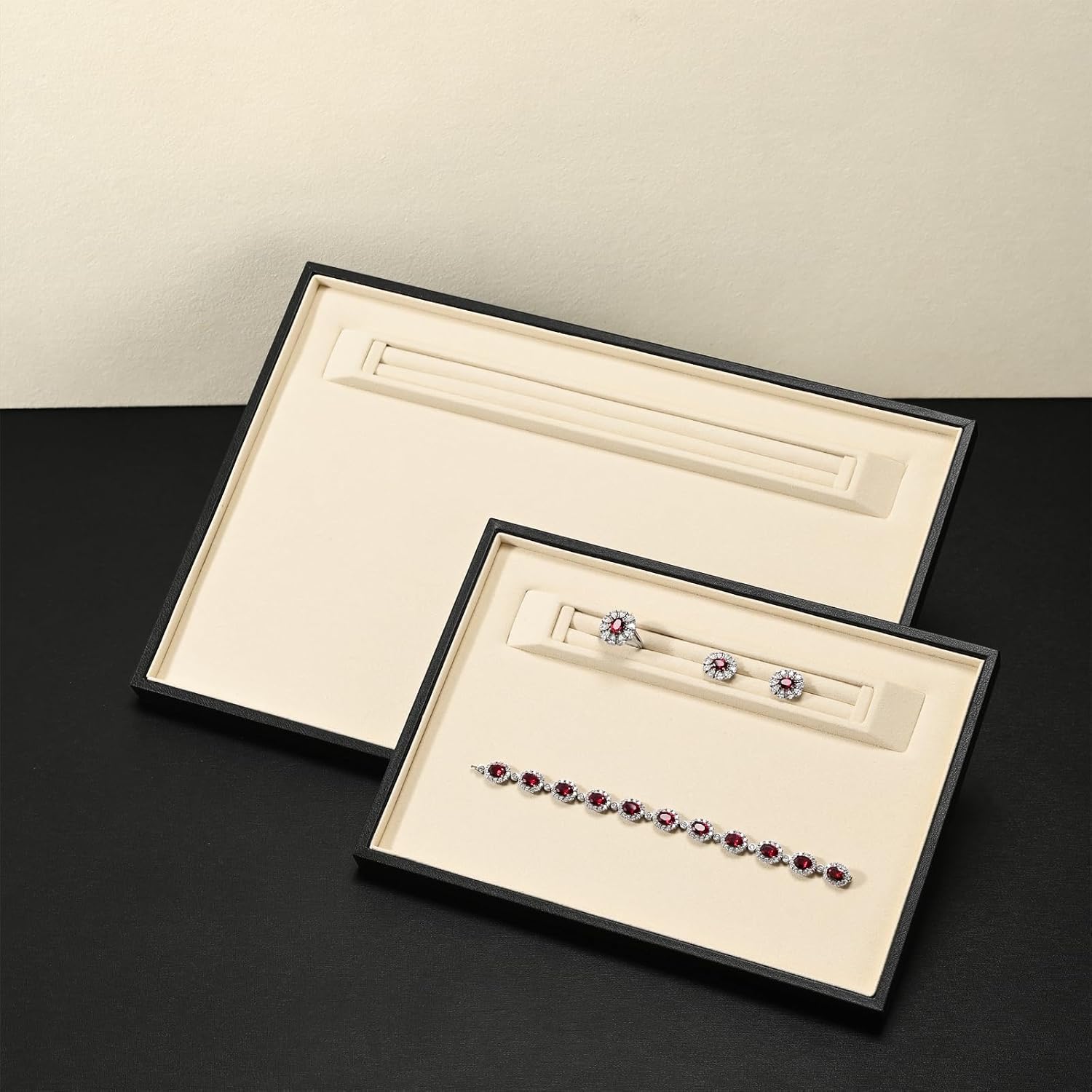 Oirlv Black Velvet Jewelry Display Tray 9.84"x7.09" | Black Velvet Tray, Soft Plush Surface, Elegant Black Finish, Perfect for Jewelry Display and Organization