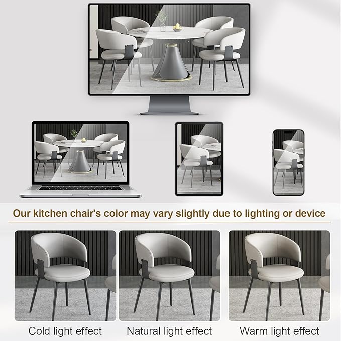 Modern Dining Chairs Set of 4, Faux Leather Upholstered Kitchen Chairs with Curved Back and Metal Legs, Mid Century Chairs for Dining Room, Kitchen, or Café (Light Gray)