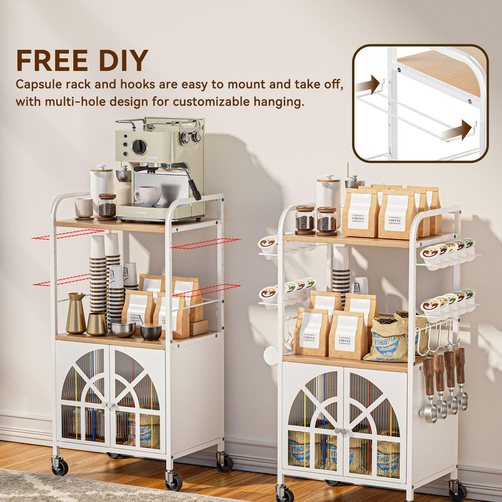 Xubialo 3 Tier Small Rolling Coffee Bar Cart, 16.9 x12 Kitchen Station with Storage
