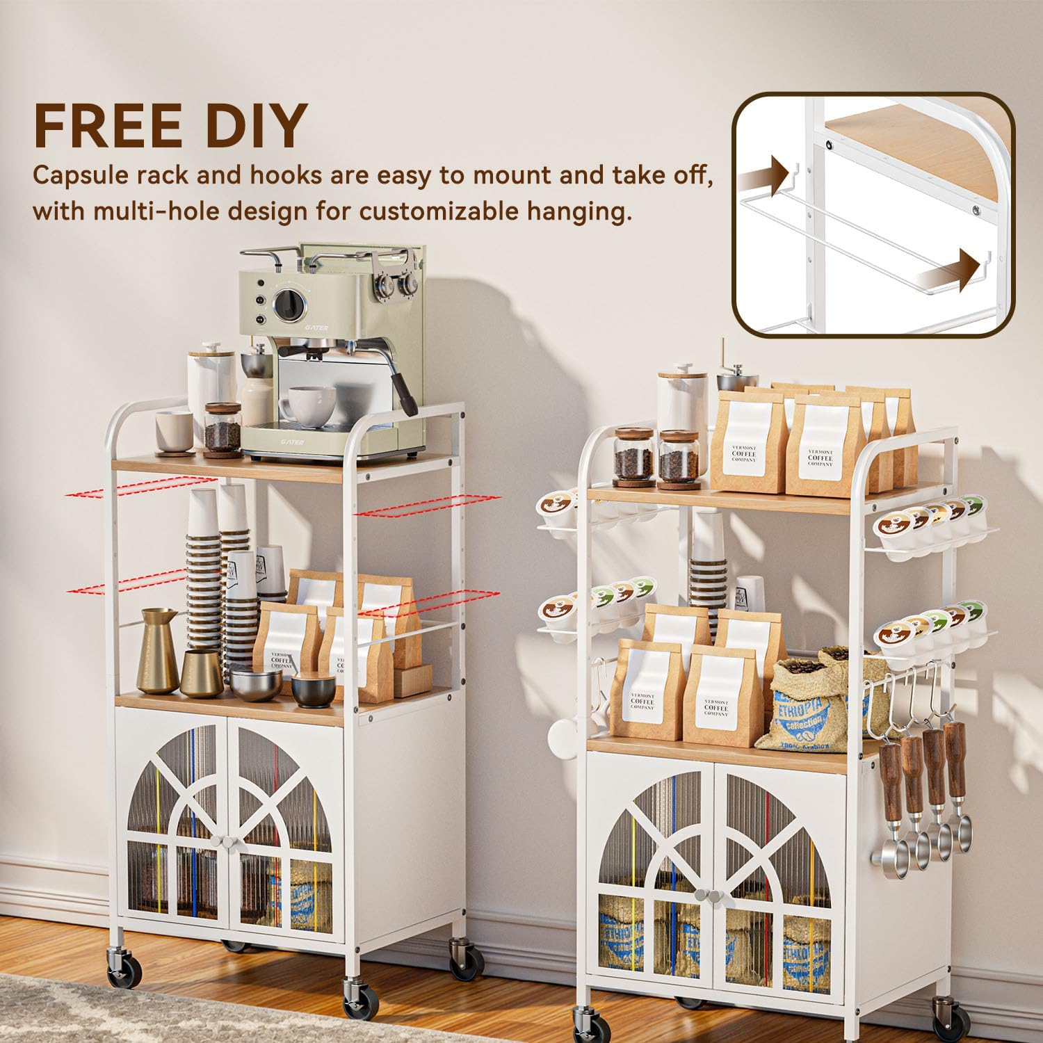 Xubialo 3 Tier Small Rolling Coffee Bar Cart, 16.9 x12 Kitchen Station with Storage
