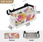Pink Yellow Roses and Butterflies Bedside Caddy for Dorm Bed Bedside Hanging Caddy Bag Iron Frame Storage Organizer Pocket for Bunk Home College Hospital Beds 2 Hooks