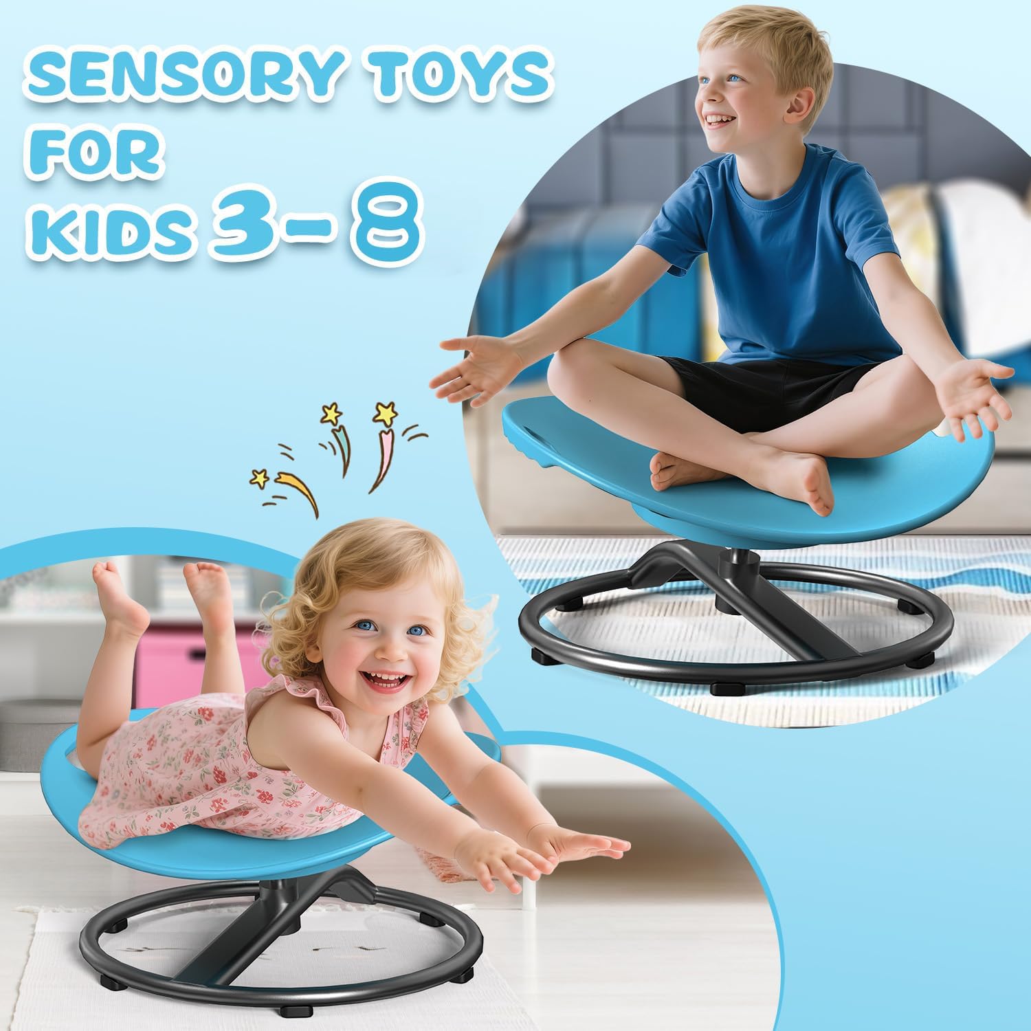 Spinning Chair for Autistic Kids - Sensory Spinning Chair with Safety Handle & Non-Slip Design Sensory Toys for Kids with Autism(Blue)