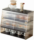 4-Tier Clear Acrylic Organizer, Pantry Cabinet with Sliding Doors, Trapezoidal Countertop Cabinet for Bowls, Spices or Bathroom Storage (B)