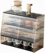 4-Tier Clear Acrylic Organizer, Pantry Cabinet with Sliding Doors, Trapezoidal Countertop Cabinet for Bowls, Spices or Bathroom Storage (B)