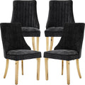 Black Mid Century Dining Chairs Set of 4, Modern Kitchen & Dining Room Chairs Set of 4, Chenille Fabric Upholstered Kitchen Chairs, Sillas de Comedor, Gold Legs (Black, 4 Pcs)