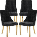 Black Mid Century Dining Chairs Set of 4, Modern Kitchen & Dining Room Chairs Set of 4, Chenille Fabric Upholstered Kitchen Chairs, Sillas de Comedor, Gold Legs (Black, 4 Pcs)