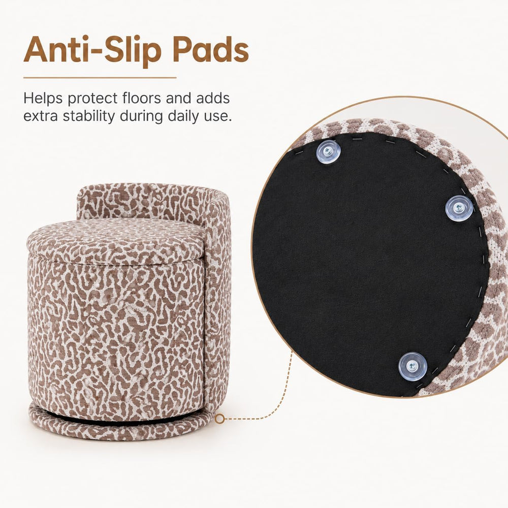 360° Swivel Makeup Chair with Storage, Leopard Upholstered Accent Stool with ...
