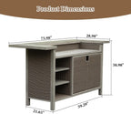 Domi Patio Bar Table, Outdoor Aluminum PE Wicker Bar Cart with Cabinet, All Weather Use Storage Patio Cabinet for Patio Kitchen or Bar Cart, Wood Grain
