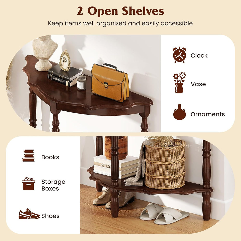 GOFLAME Half Moon Entryway Table, Retro Console Table with Storage Shelf &amp...