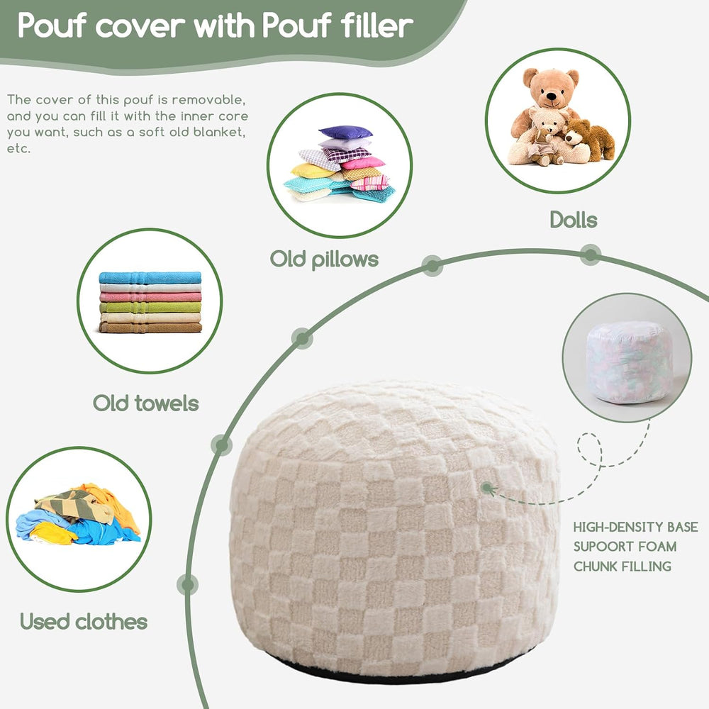 HIGOGOGO Round Stuffed Pouf Ottoman, Plaid Poufs with Foam Chunk Filling, Flu...