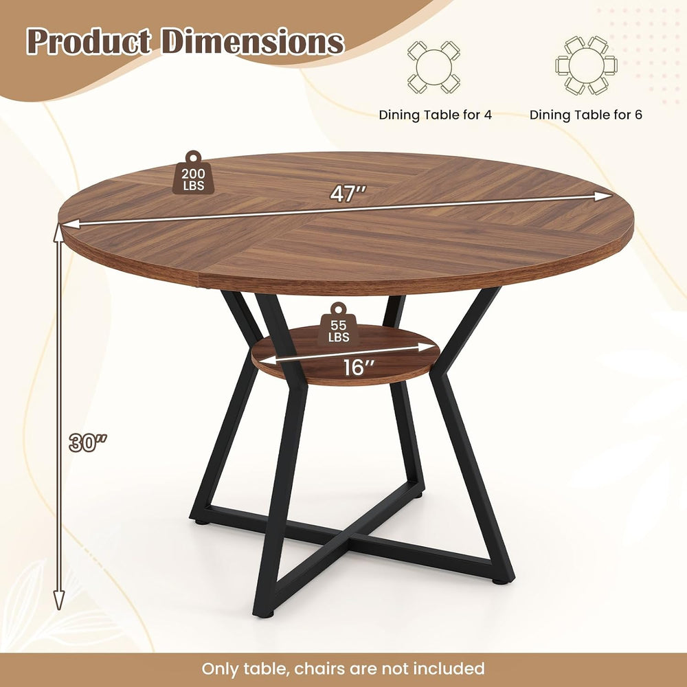 Giantex 47-inches Round Dining Table for 4, Kitchen Table with Storage Shelf,...