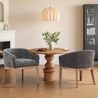 SoarFlash Mid Century Modern Upholstered Barrel Dining Chairs Set of 2, Farmhouse Linen Kitchen and Dining Room Chairs, with Natural Hardwood Frame (Grey)