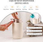 BosilunLife Bathroom Accessories Set - Ceramic Bathroom Set Bathroom Decor Sets Bathroom Counter Lotion Soap Dispenser and Toothbrush Holder Set, Soap Dish, Apothecary Jar (Striped Apricot)