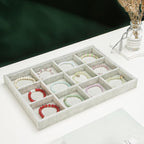 2pcs/Set Velvet Jewelry Tray, 12 Grids Large Storage Tray for Bracelet Bangle Beads Display, Jewellery Organizer Box Tray for Home Drawer or Shop Store Selling Show (Grey Velvet)