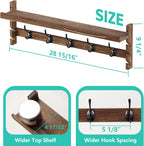 AMBIRD Wall Hooks with Shelf 28.9inch Entryway Wall Hanging Shelf, Wood Coat Hooks, Coat Rack Wall Mount Rack with 5 Dual Hooks, Glasses Organizer and Hat Organizer
