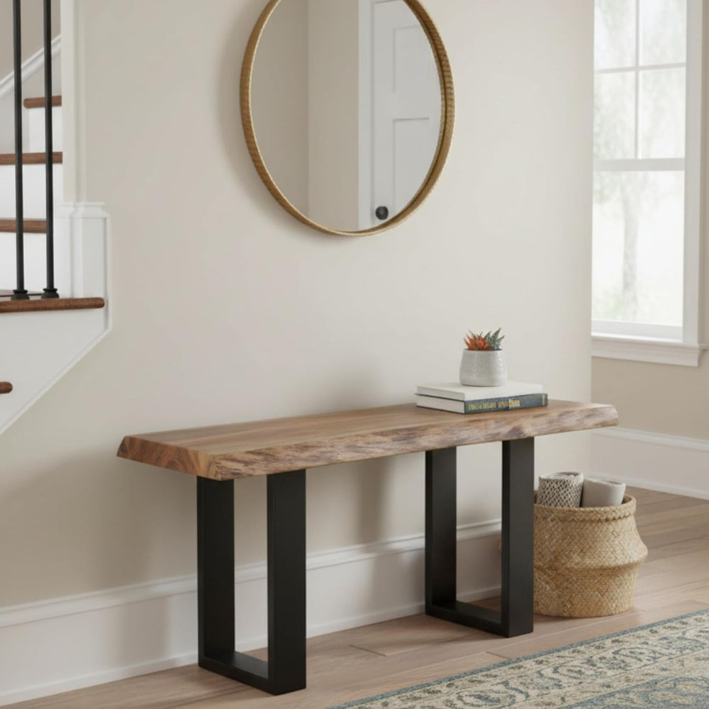 Alaterre Alpine Live Edge Solid Wood Rustic Entryway Bench, Natural, 36” | Mo...