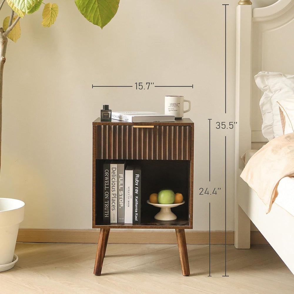 Fultyle Mid Century Modern Nightstand, Wood Bedside Table with Drawer and Ope...