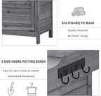 Merax Outdoor 39" Potting Bench Table, Rustic Garden Wood Workstation, Storage Cabinet with 2-Tier Shelves and Side Hook, Grey