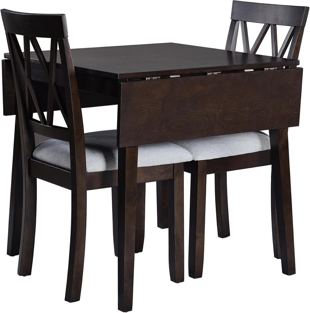 LUMISOL Farmhouse Extendable Kitchen Table Set with Drop Leaf and 2 Chairs, E...