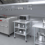 AmGood Stainless Steel Work Table with 2 Shelves and Casters | Metal Utility Table On Wheels (Stainless Steel Work Table with 2 Shelves + Casters, 36" Long x 30" Deep)