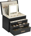 BOOVO Jewelry Boxes for Women, 5 Layer Jewelry Organizer with Necklace Hanger and Drawers, Large Jewelry Box for Earrings, Necklace and Bracelet Storage Gifts for Women and Girls (Black, 5 Layer)