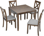 LUMISOL Dining Table Set for 4, Farmhouse Kitchen Table Set with 4 Upholstered Chairs, Wood Table and Chairs Set for Living Room, Kitchen, Dining Room, Walnut