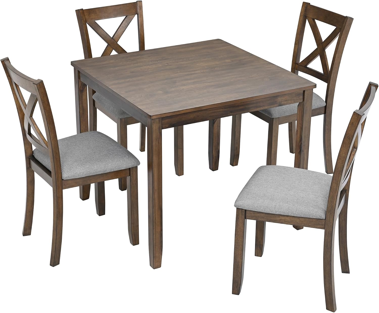 LUMISOL Dining Table Set for 4, Farmhouse Kitchen Table Set with 4 Upholstered Chairs, Wood Table and Chairs Set for Living Room, Kitchen, Dining Room, Walnut
