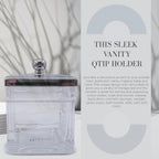 Apothecary Glass Cotton Jar Holder Silver Stainless Steel Lid, Elegant Bathroom Storage Canister for Qtips, Cotton Balls, Floss, Makeup Organizer, Vanity Bathroom Organization