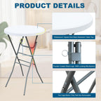 28” Round Folding Bar Table, High Top Cocktail Table with Locking Mechanism, HDPE Waterproof Stain-Resistant Top, Indoor Outdoor Patio Garden Party, White, 1 PCS