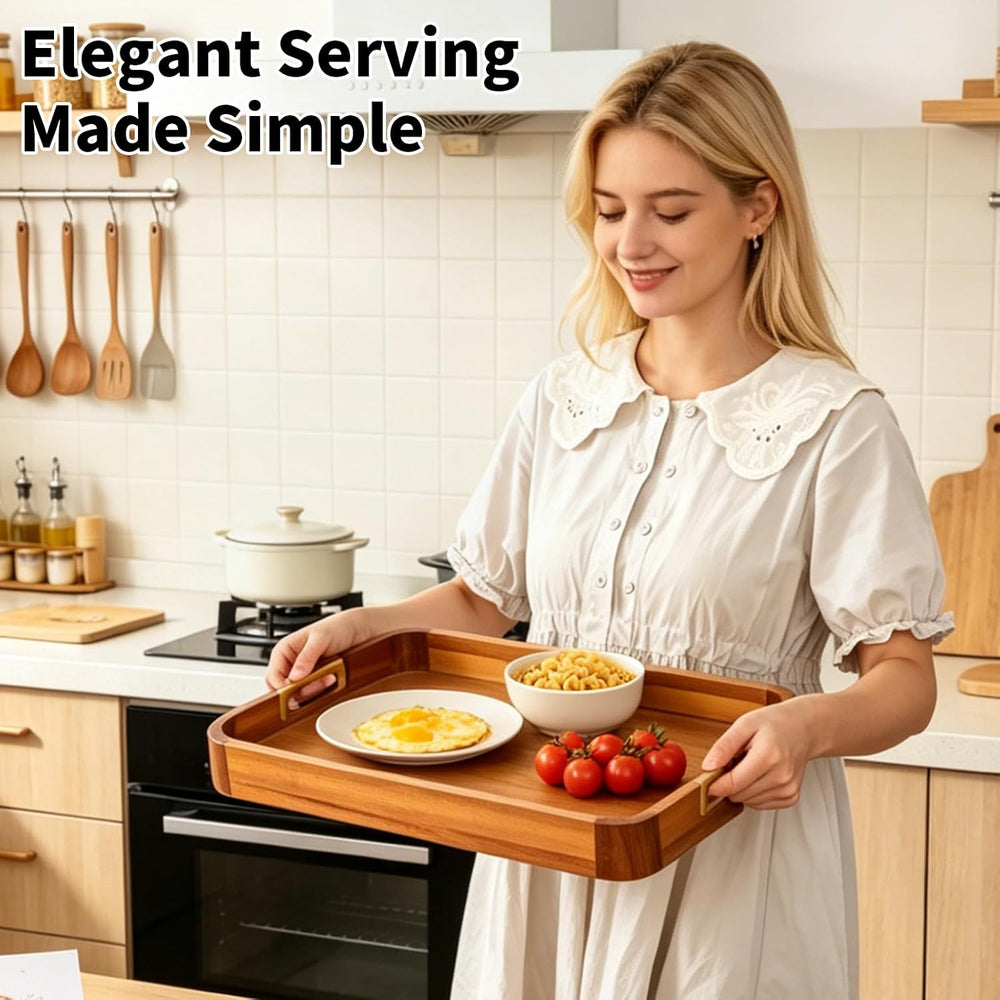 Wooden Serving Tray with Handles Wood Tray for Sevring 16.7-inch Acacia Food ...