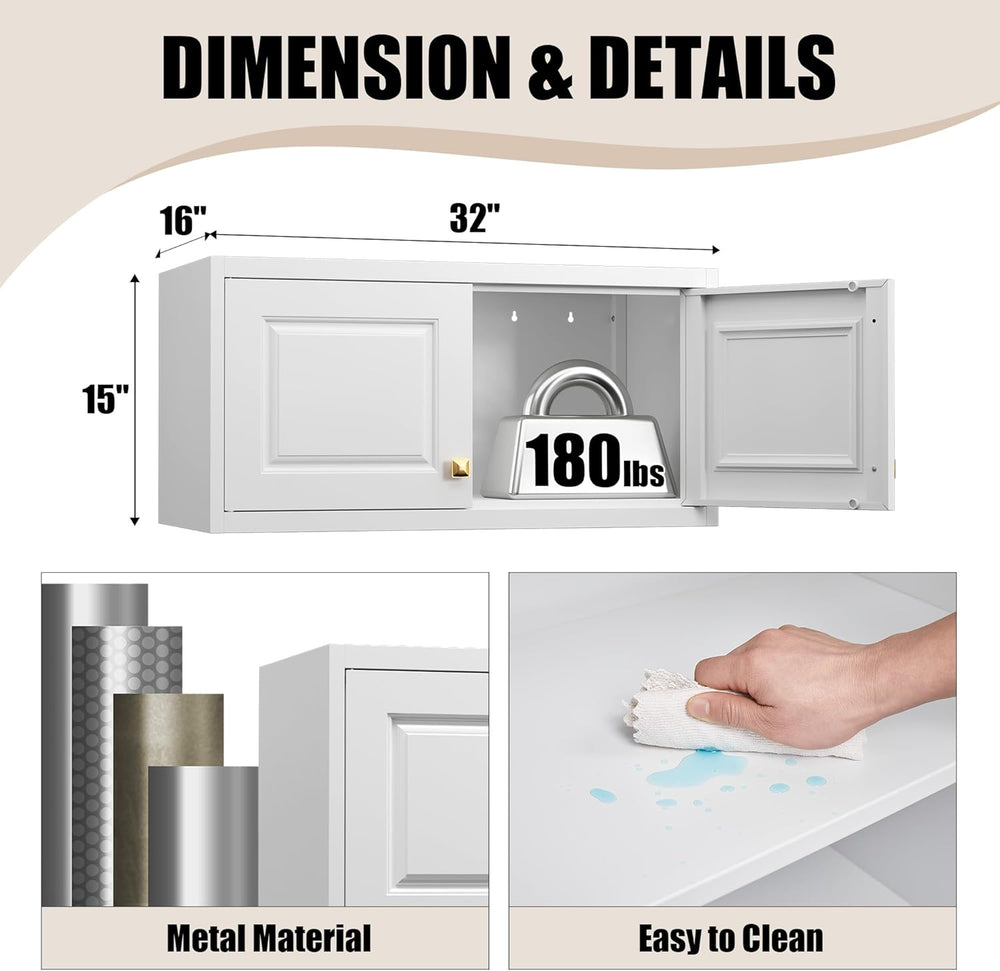 Metal Storage Cabinet with Doors, Small Kitchen Storage Cabinets, White Wall ...