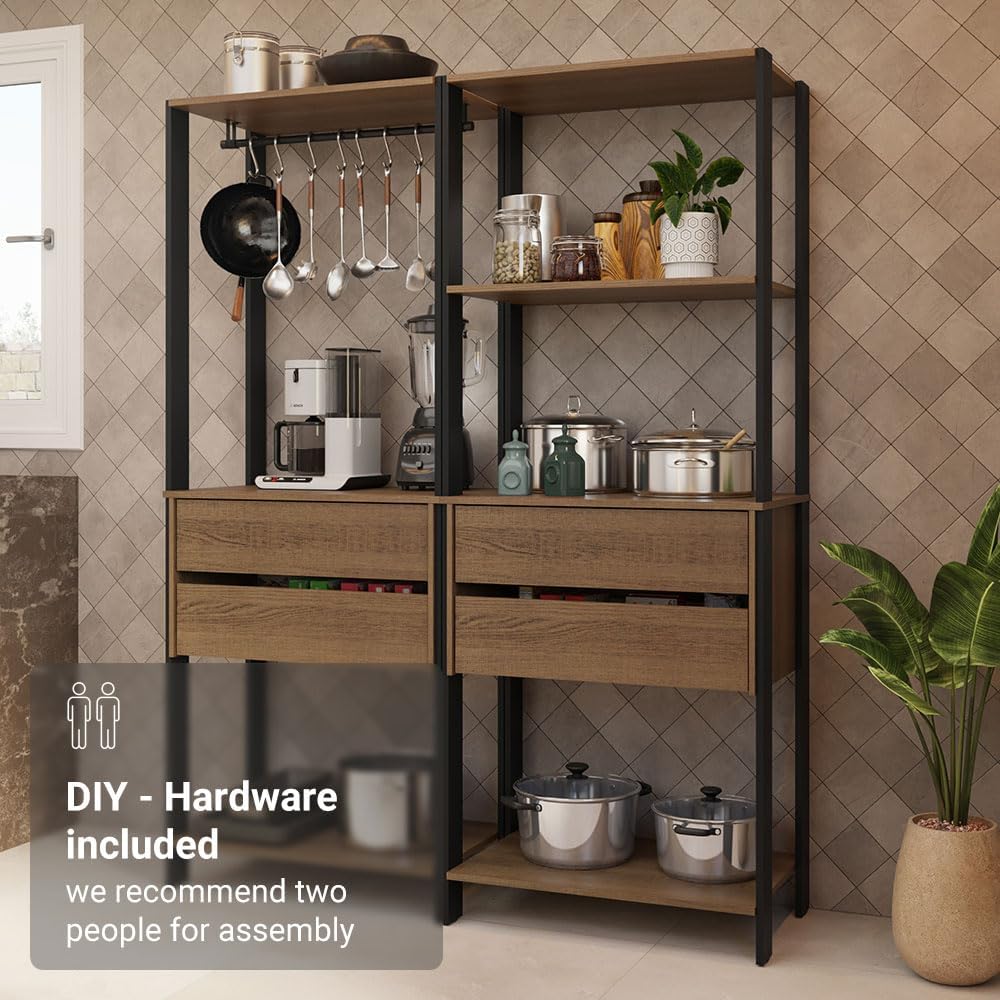 Madesa Kitchen Pantry Storage Rack with 4 Drawers, 5 Shelves and Hanging Spac...