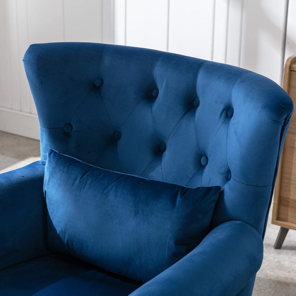 Mid Century Modern Accent Chair Upholstered Armchair Comfy Velvet Tufted Wing...