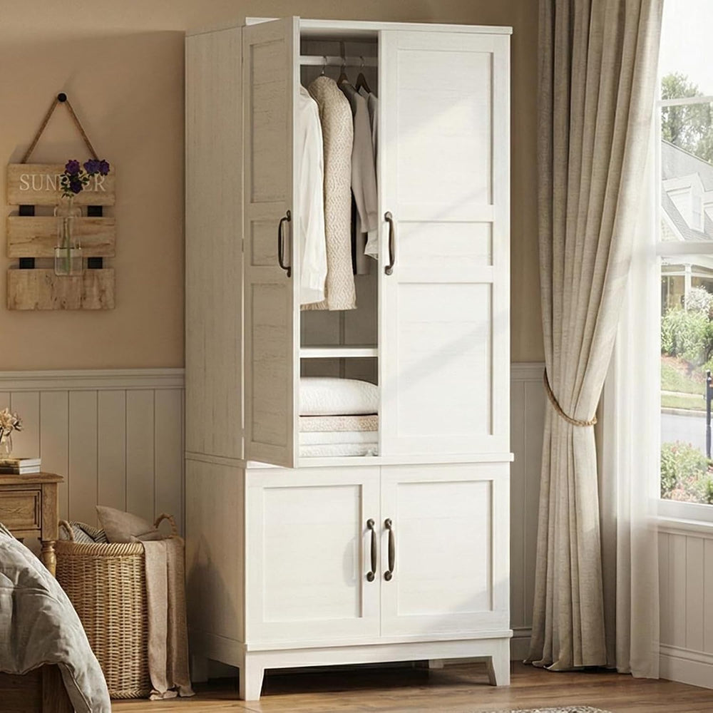 IDEALHOUSE Armoire Wardrobe Closet with 4 Doors, 72" Tall Wooden Clothin...