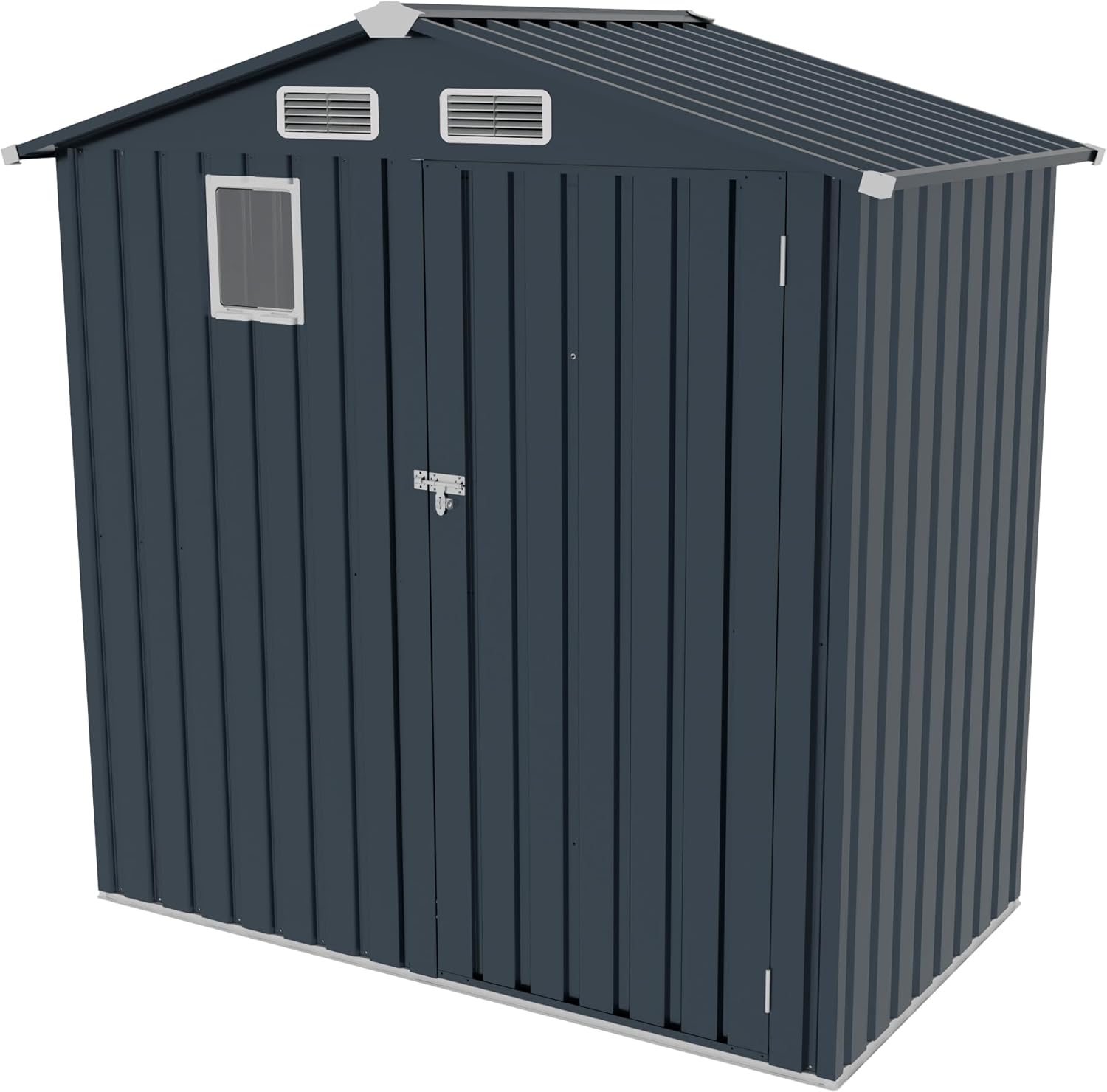 Metal Storage Shed, 6X3.6 FT Lockable Outdoor Tool Shed with Air Vent and Clear Windows, Galvanized Steel Garden Shed for Backyard, Patio, Garden, Bike Storage or Outdoor Use, Grey