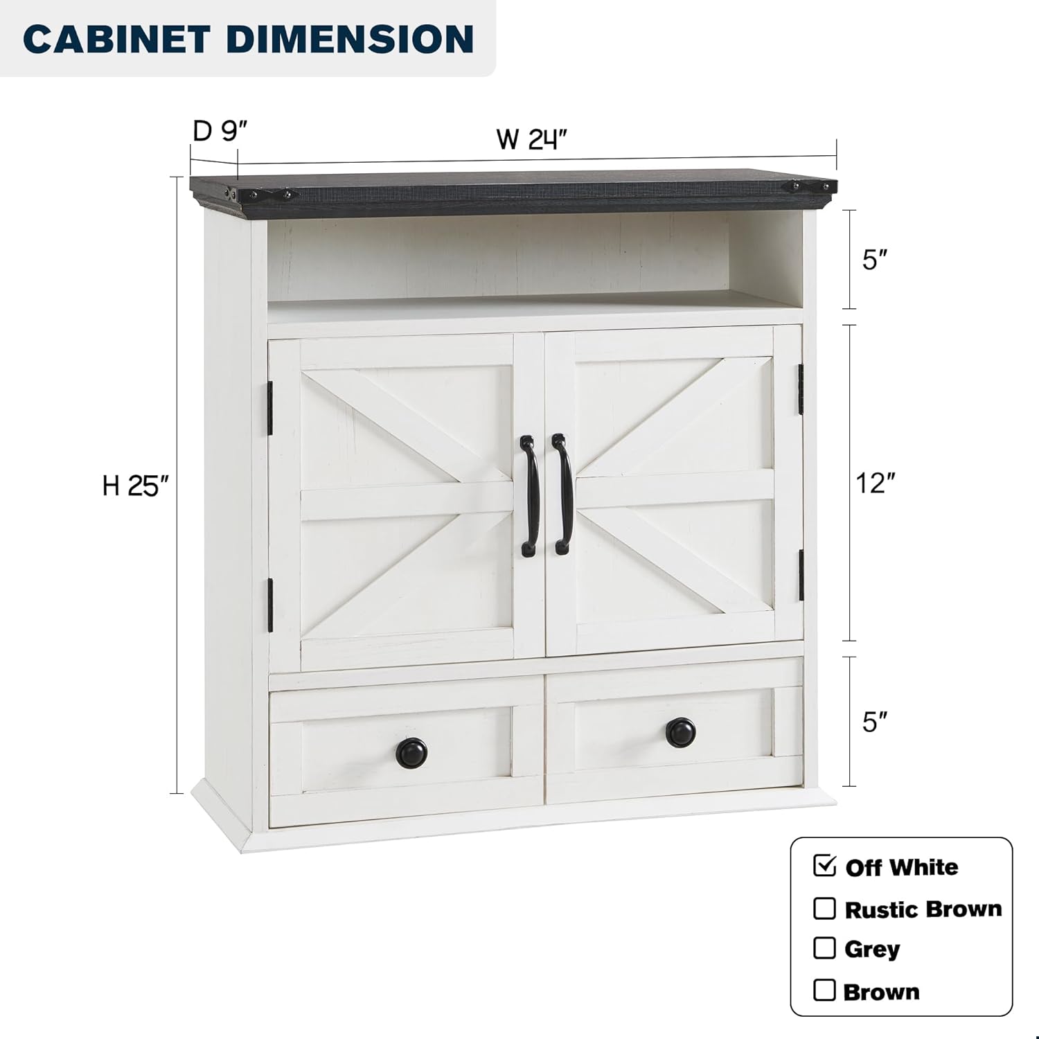 ACCOHOHO Bathroom Wall Cabinet, Farmhouse 24" Wide Medicine Cabinet with Drawer, Adjustable Shelf, Double Barn Doors, Storage Cabinets for Bathroom, Kitchen, Living Room, Off White