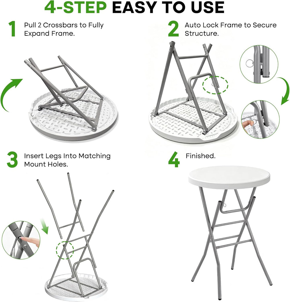 VECELO 28" Round Cocktail Table, Folding Bar Height Table with Removable...