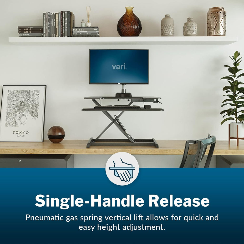 Vari VariDesk Essential Vertical Lift 30 Inch Standing Desk Converter - Compact Home Office Workstation for Laptop or Monitor + Keyboard Tray - Delivers Fully Assembled (Black)