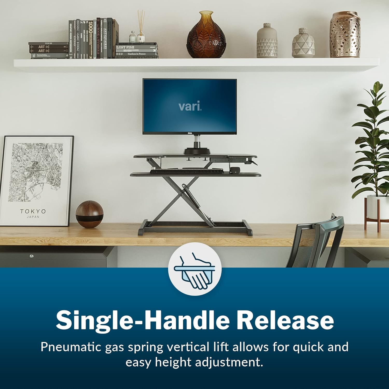 Vari VariDesk Essential Vertical Lift 30 Inch Standing Desk Converter - Compact Home Office Workstation for Laptop or Monitor + Keyboard Tray - Delivers Fully Assembled (Black)