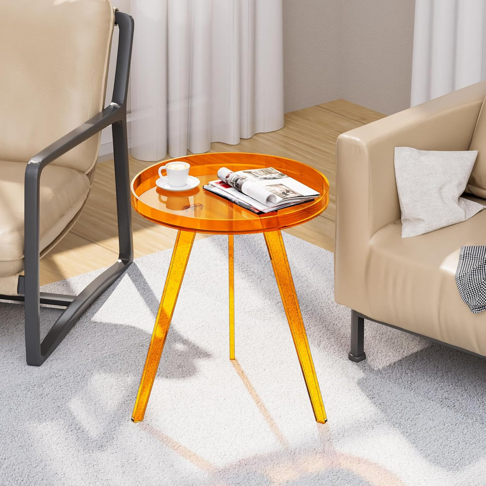Clear Acrylic Side Table, Round End Table Bedside Table for Living Room Bedro...