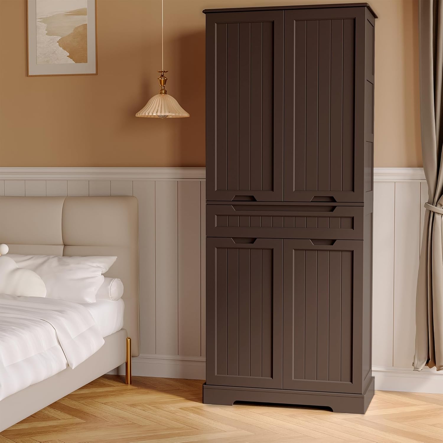 Gizoon 71" Tall Kitchen Pantry Cabinet with Doors and Adjustable Shelves, Pantry Storage Cabinet with Drawer for Small Kitchen Bathroom Laundry Room, Painted Dark Brown