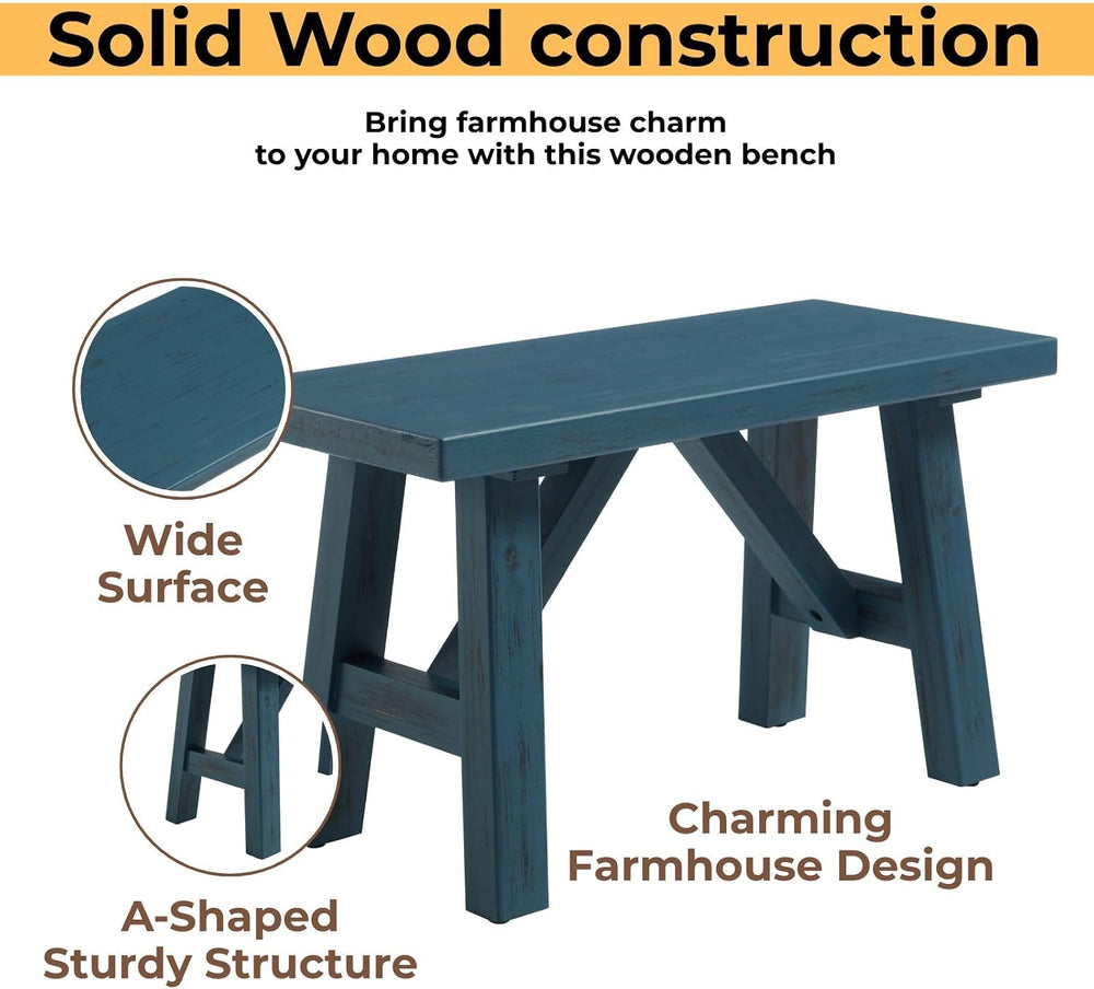 30" Farmhouse Entryway Bench, Rustic Solid Wood Dining Room Bench Small ...